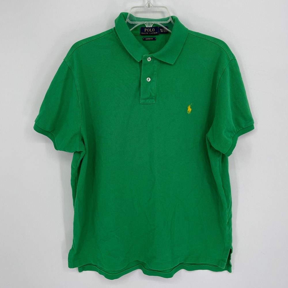 Polo Ralph Lauren Men's Green Custom Fit Short Sleeve Golf Polo Shirt Size XL‎
